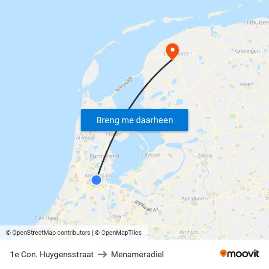 1e Con. Huygensstraat to Menameradiel map