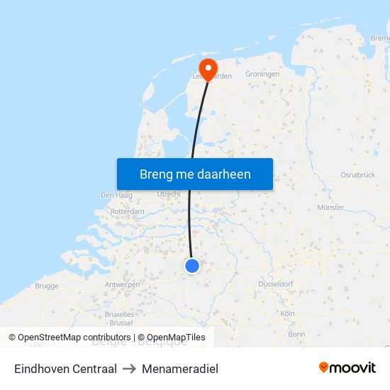 Eindhoven Centraal to Menameradiel map