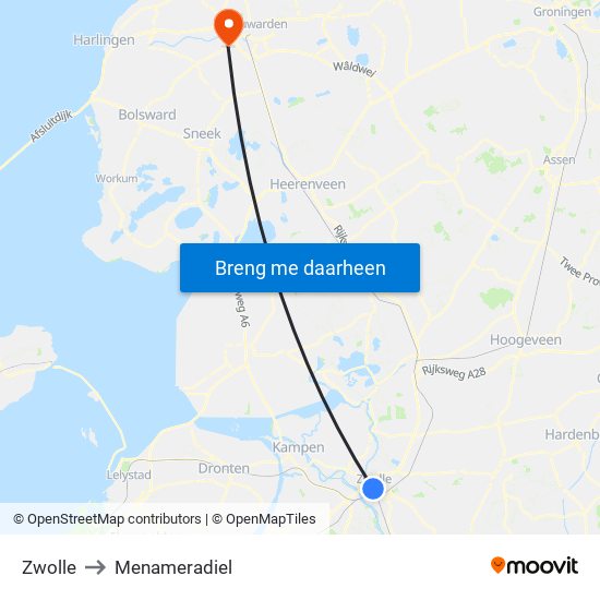 Zwolle to Menameradiel map