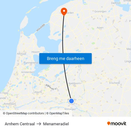 Arnhem Centraal to Menameradiel map