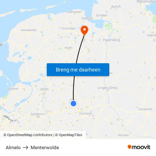 Almelo to Menterwolde map