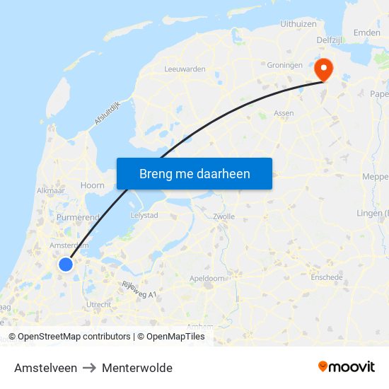 Amstelveen to Menterwolde map