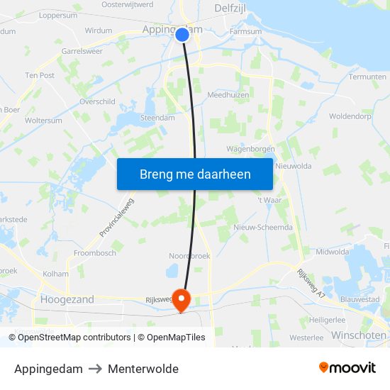 Appingedam to Menterwolde map