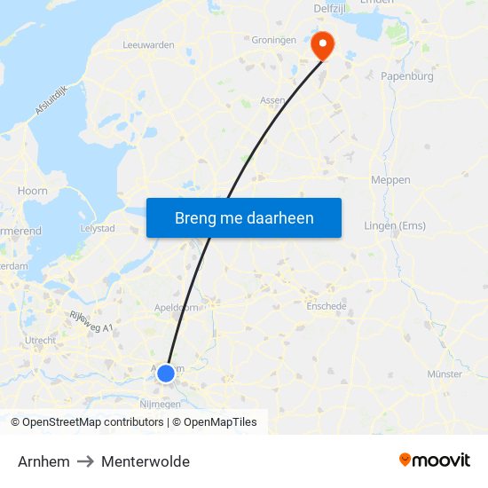 Arnhem to Menterwolde map