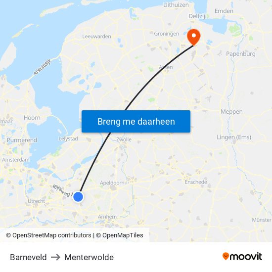 Barneveld to Menterwolde map