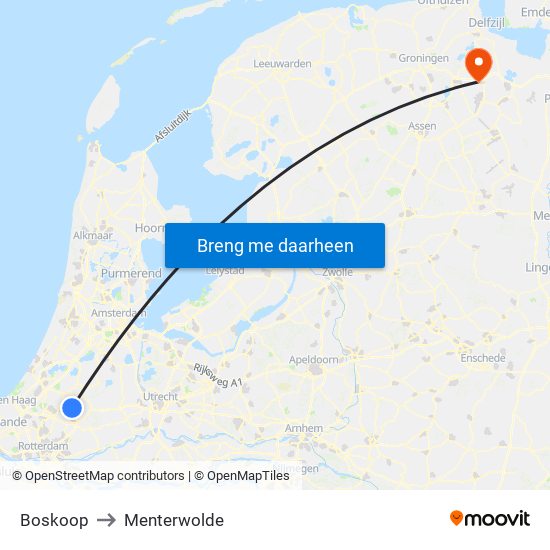 Boskoop to Menterwolde map
