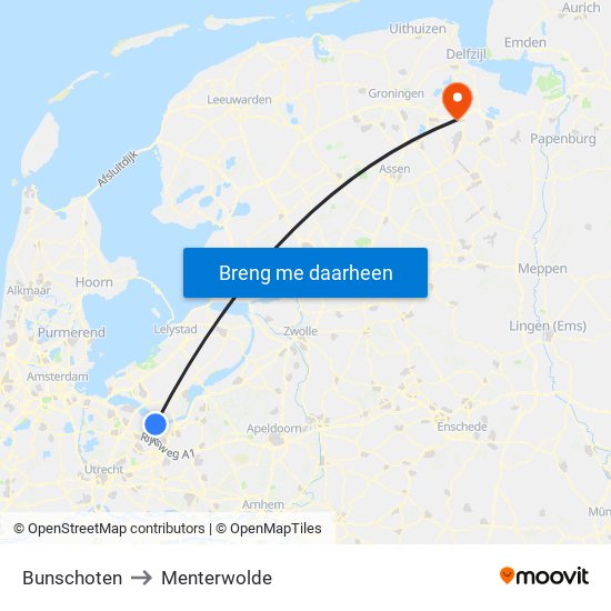 Bunschoten to Menterwolde map