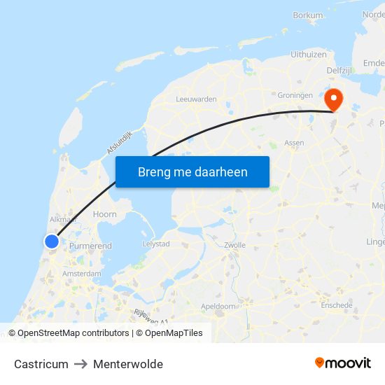 Castricum to Menterwolde map