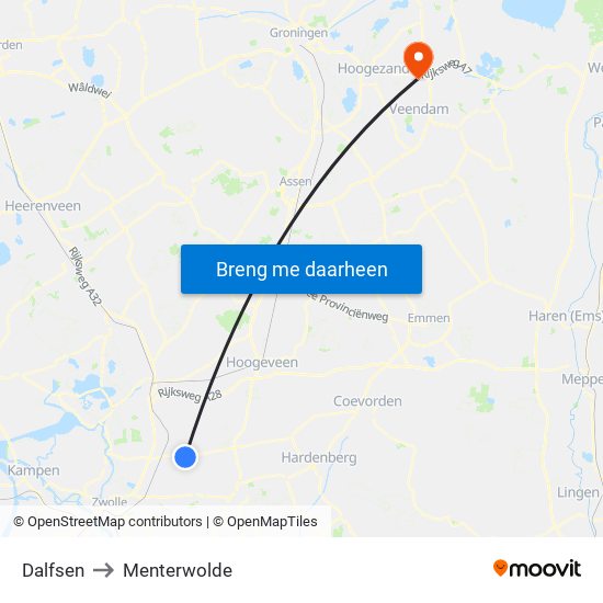 Dalfsen to Menterwolde map