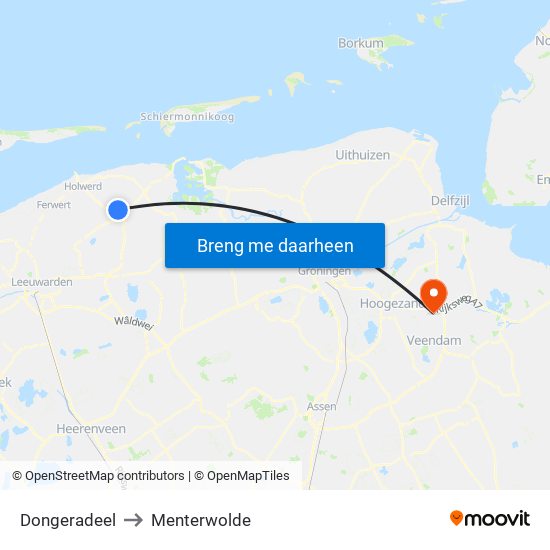 Dongeradeel to Menterwolde map