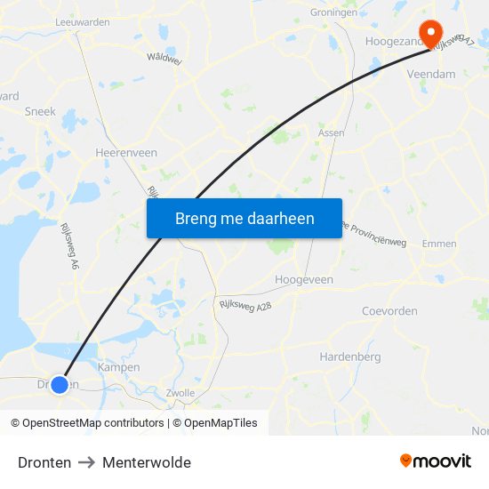 Dronten to Menterwolde map