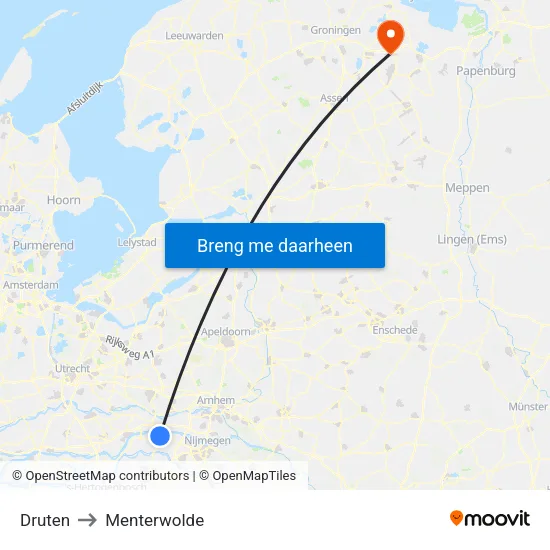 Druten to Menterwolde map