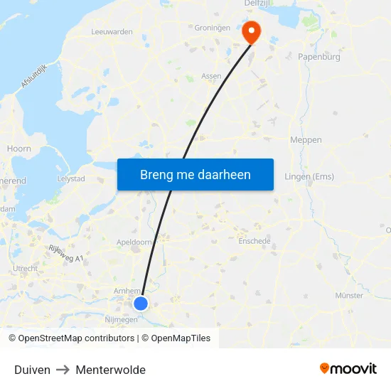 Duiven to Menterwolde map