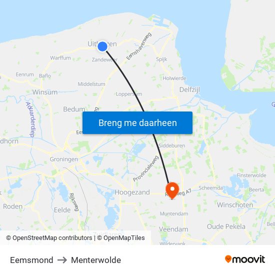 Eemsmond to Menterwolde map