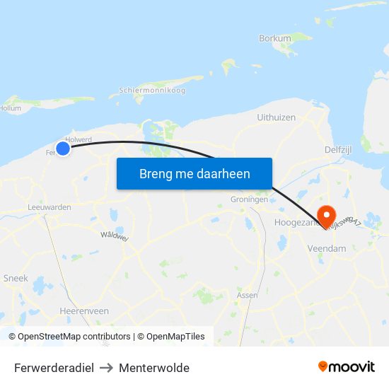 Ferwerderadiel to Menterwolde map