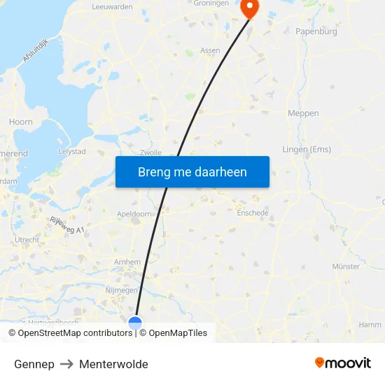 Gennep to Menterwolde map