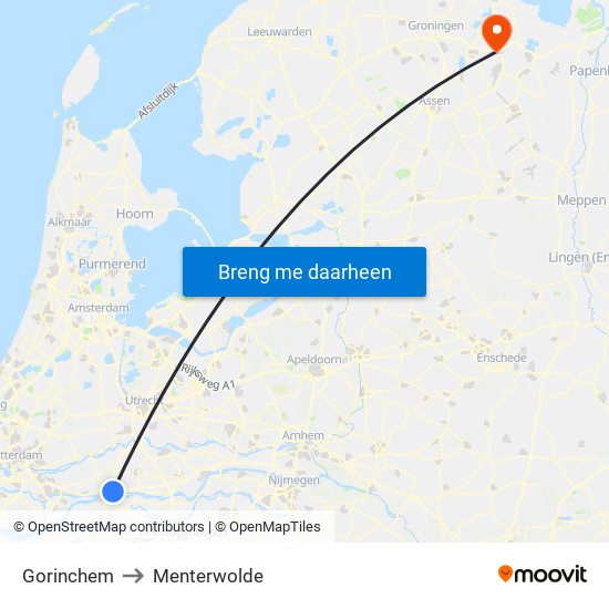 Gorinchem to Menterwolde map