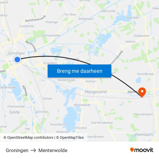 Groningen to Menterwolde map
