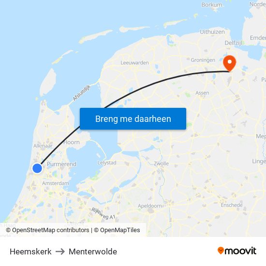 Heemskerk to Menterwolde map