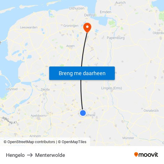 Hengelo to Menterwolde map