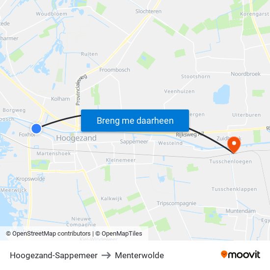 Hoogezand-Sappemeer to Menterwolde map