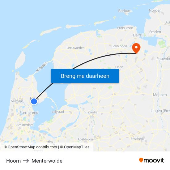 Hoorn to Menterwolde map