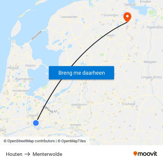 Houten to Menterwolde map