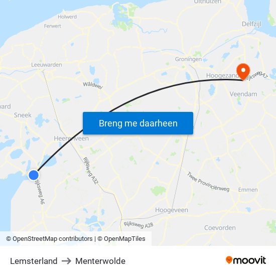 Lemsterland to Menterwolde map