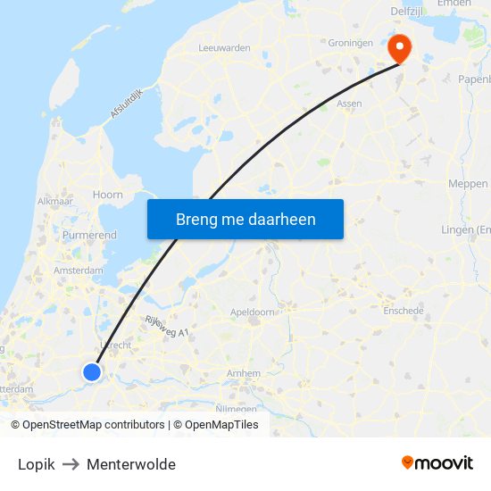Lopik to Menterwolde map