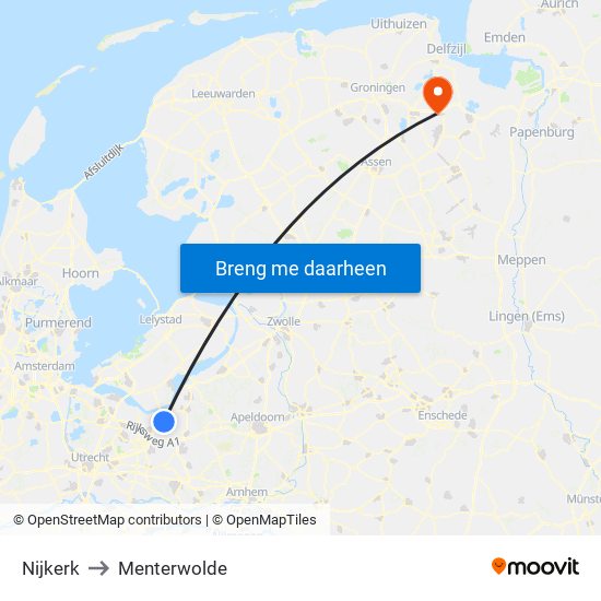 Nijkerk to Menterwolde map