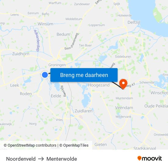 Noordenveld to Menterwolde map