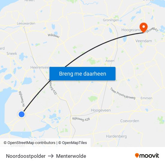 Noordoostpolder to Menterwolde map