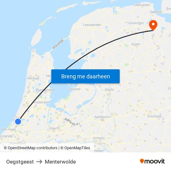 Oegstgeest to Menterwolde map