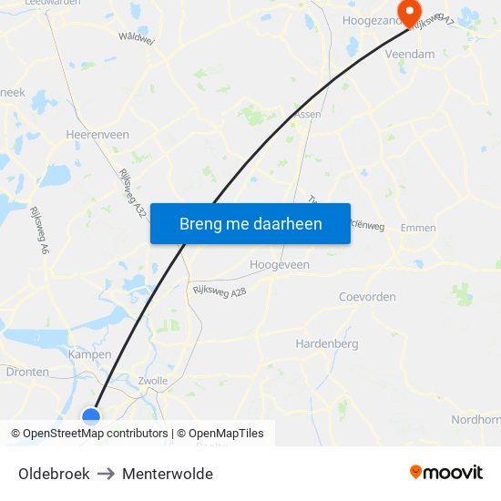 Oldebroek to Menterwolde map