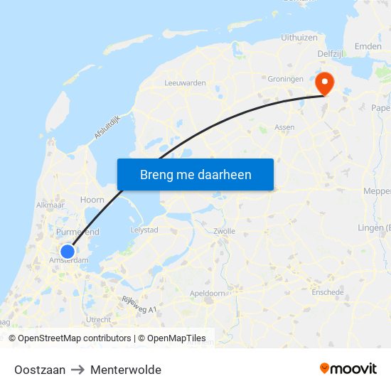 Oostzaan to Menterwolde map