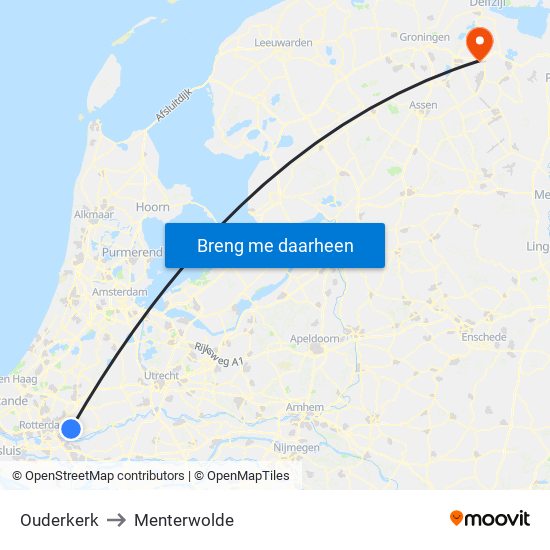 Ouderkerk to Menterwolde map