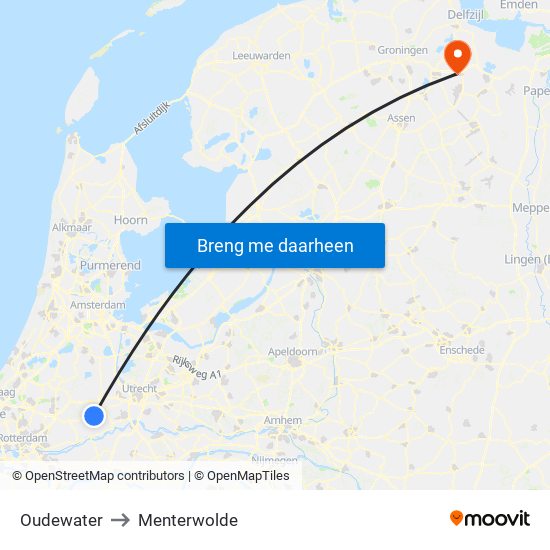 Oudewater to Menterwolde map