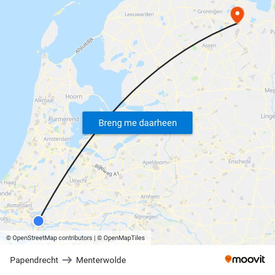 Papendrecht to Menterwolde map