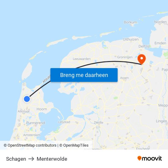 Schagen to Menterwolde map