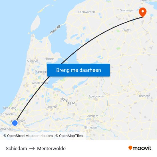 Schiedam to Menterwolde map