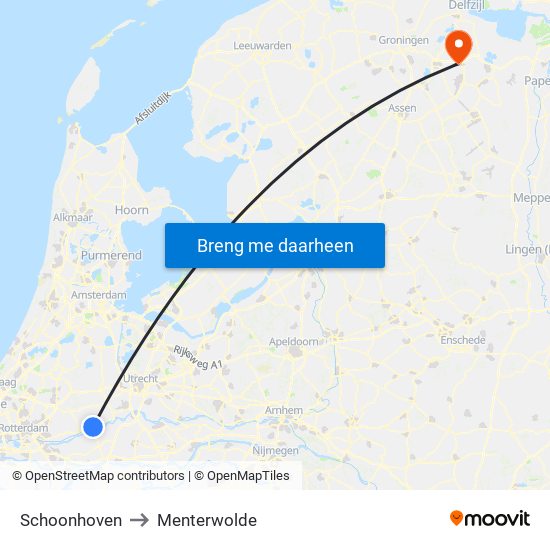 Schoonhoven to Menterwolde map