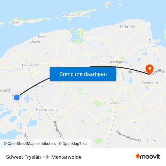 Sdwest Fryslân to Menterwolde map