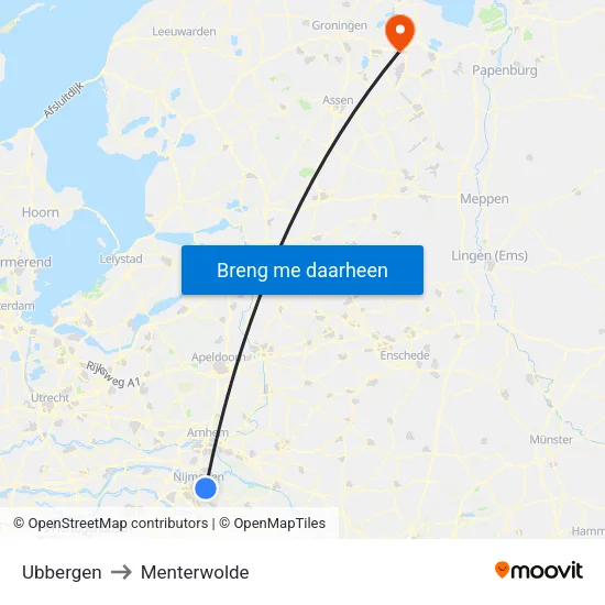 Ubbergen to Menterwolde map