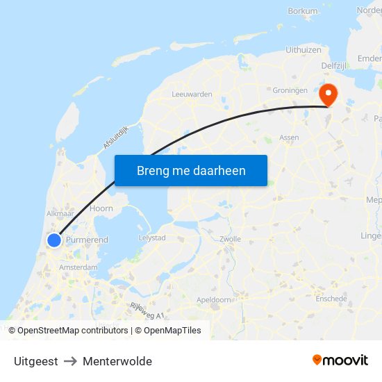 Uitgeest to Menterwolde map