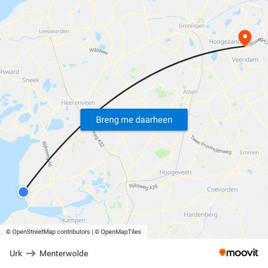 Urk to Menterwolde map