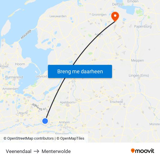 Veenendaal to Menterwolde map