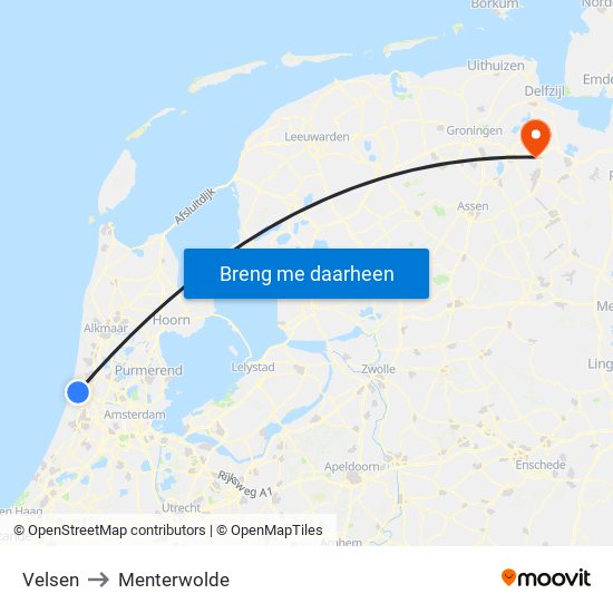 Velsen to Menterwolde map