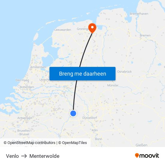 Venlo to Menterwolde map