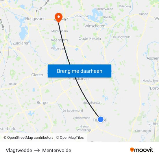 Vlagtwedde to Menterwolde map