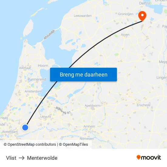 Vlist to Menterwolde map